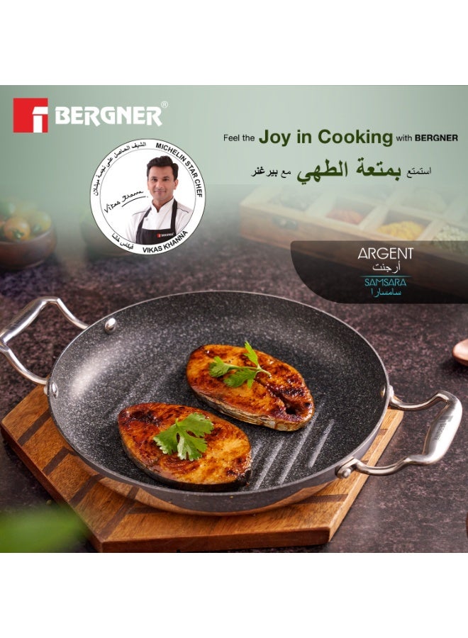 Bergner 26cm Triply Stainless Steel Grill Pan with Quantanium Nonstick Coating, Low-Oil Healthy Cooking Skillet for Meat and Vegetables, Fast Even Heating Frying Pan, Gas & Induction Compatible - Image 5